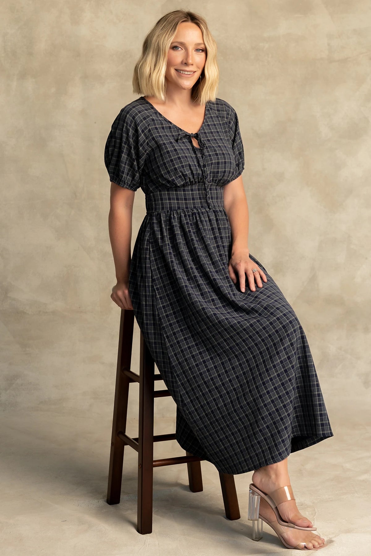 Rosalyn Midi Dress | Navy Plaid
