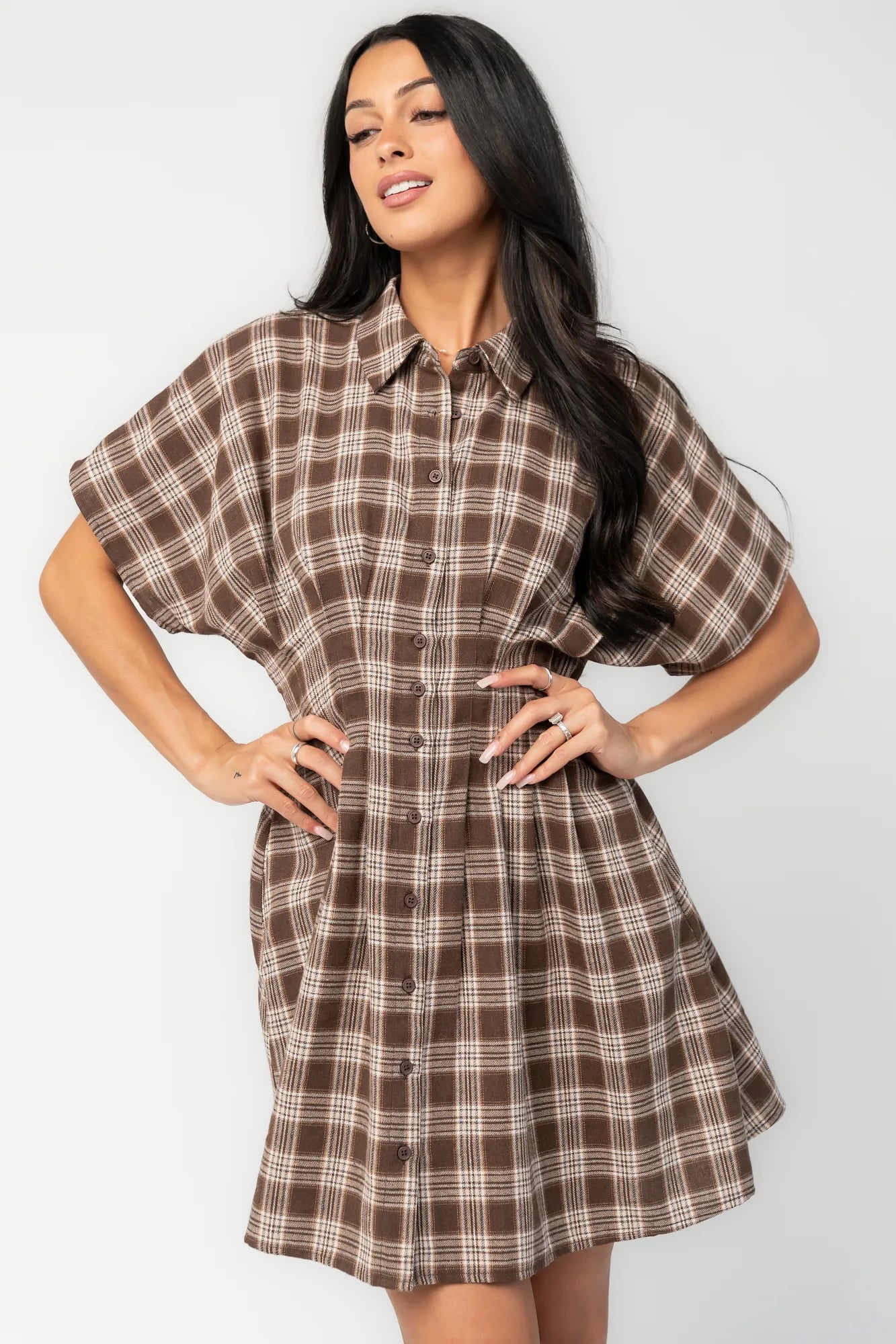 Baltic Born Womens Melrose Plaid Short Dress | Brown