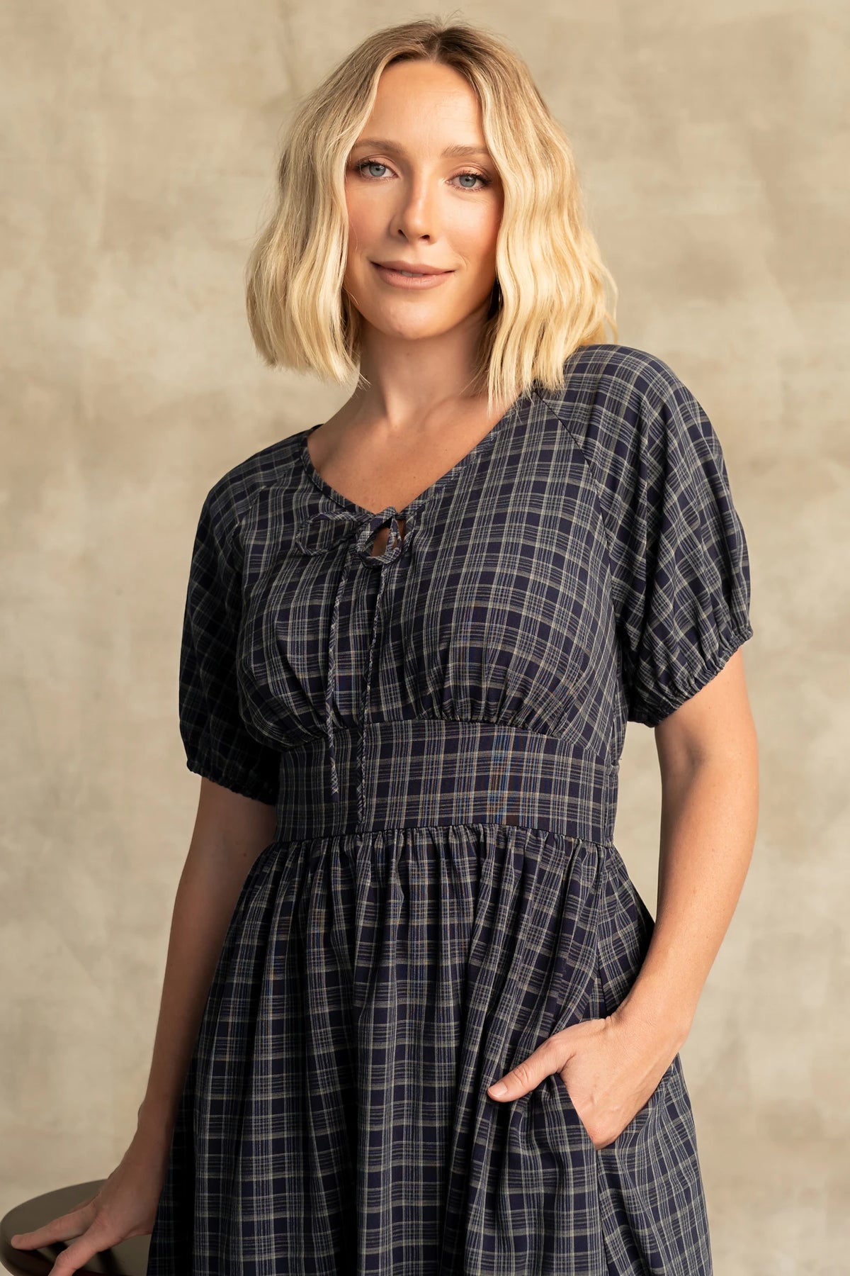 Rosalyn Midi Dress | Navy Plaid