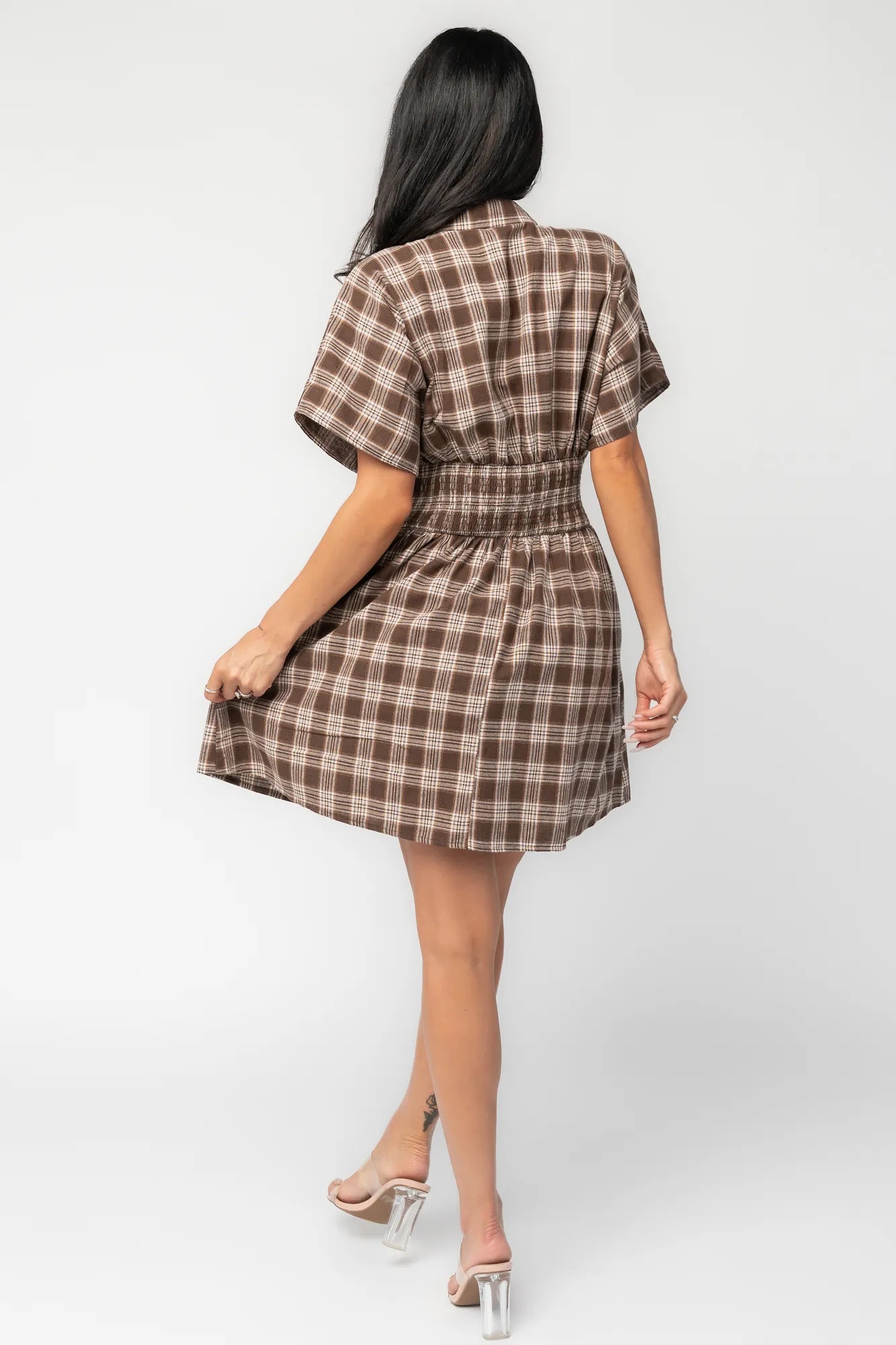 Melrose Plaid Short Dress | Brown