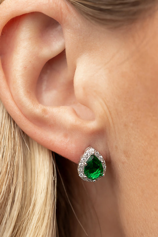 Dacia Pear Cut Stud Earrings | Emerald