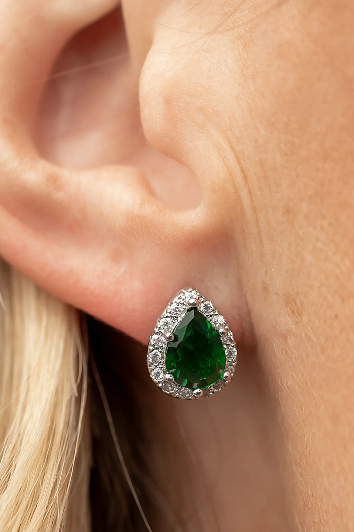 Dacia Pear Cut Stud Earrings | Emerald