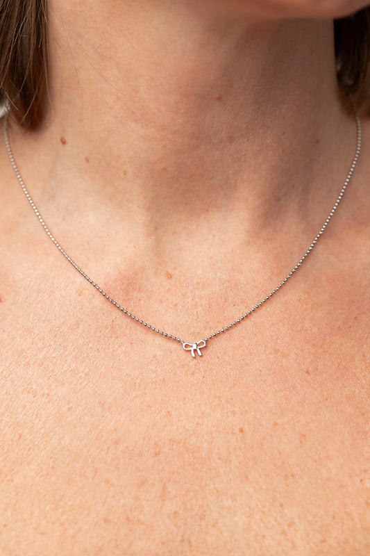 Holly Ribbon Bow Necklace | Silver