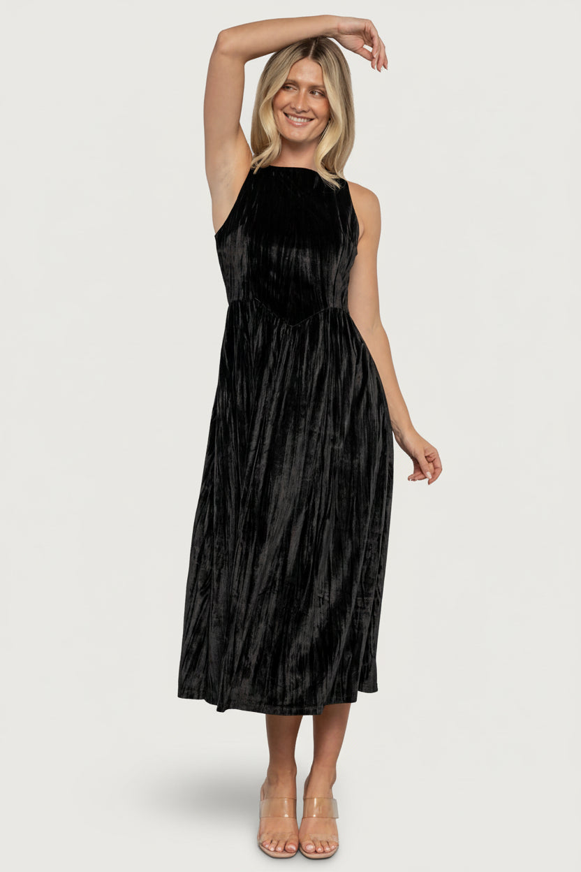 Baltic Born Womens Octavia Velvet Midi Dress | Black Baltic Born Womens Octavia Velvet Midi Dress | Black