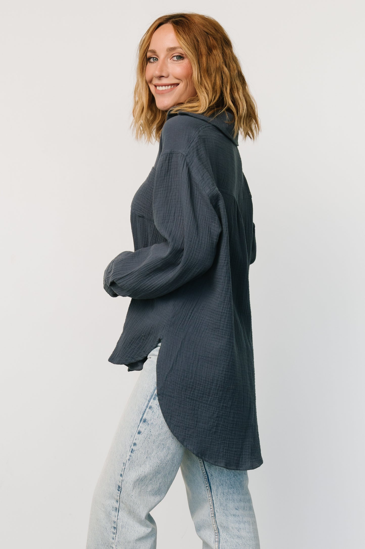 Hilde Oversized Button Top | Blue