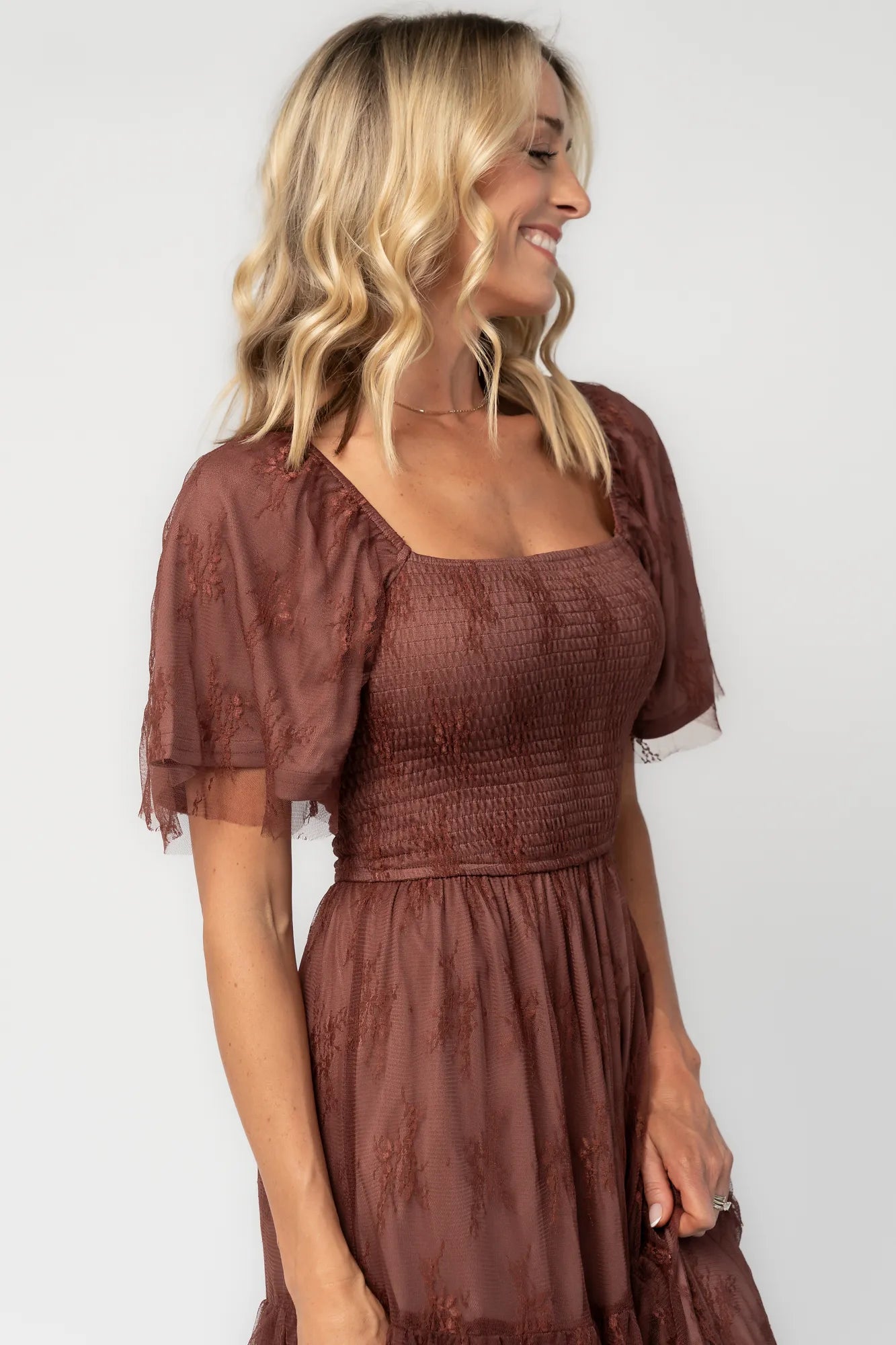 Baltic Born Womens Auden Lace Maxi Dress | Mahogany