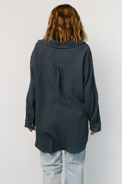 Hilde Oversized Button Top | Blue