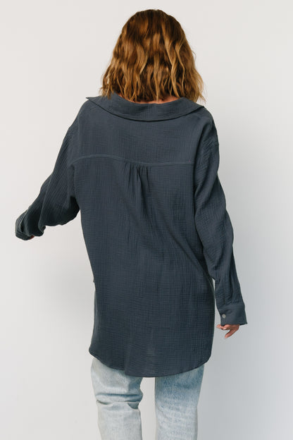 Hilde Oversized Button Top | Blue