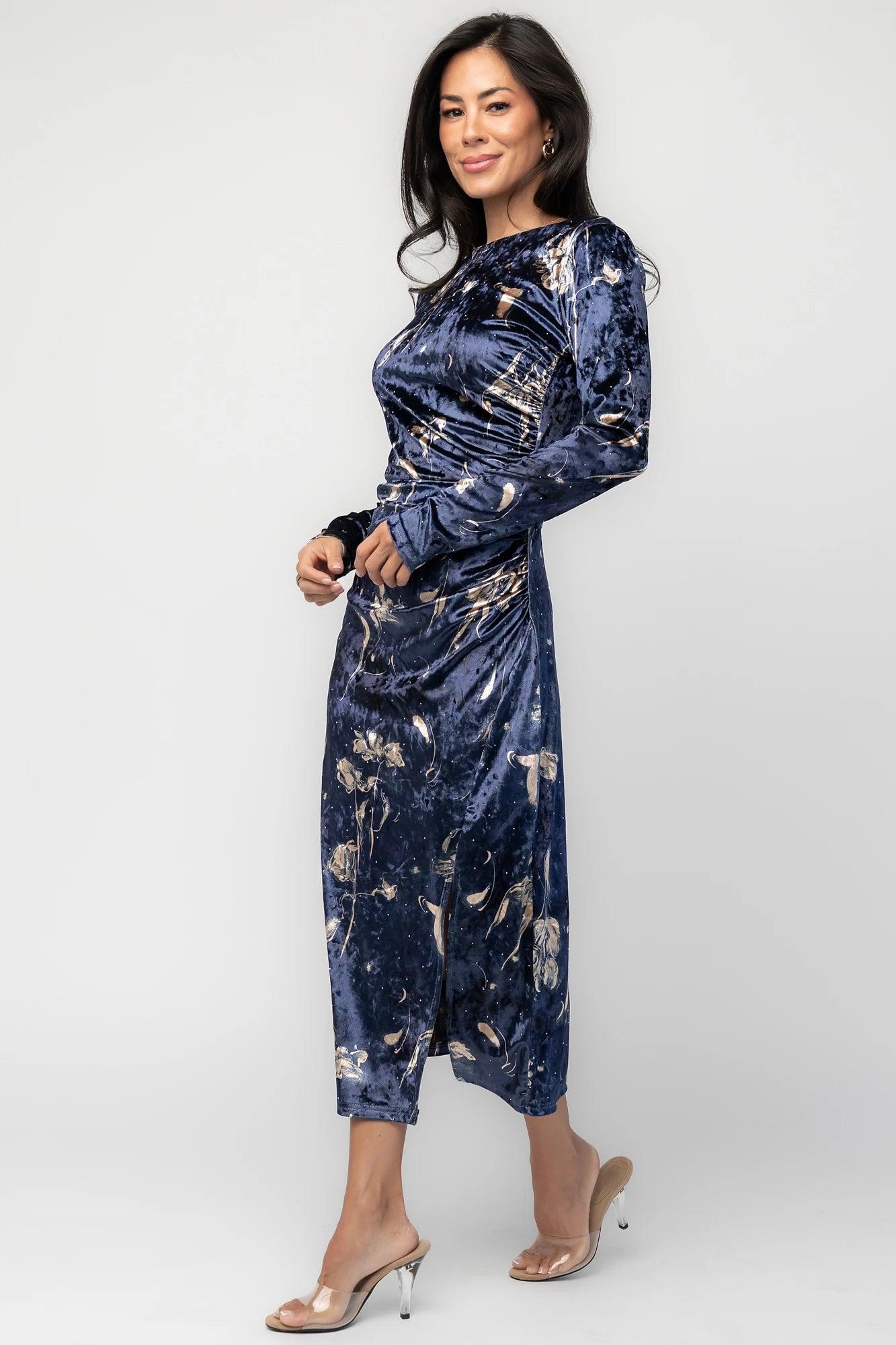 Afterglow Velvet Midi Dress | Navy + Gold