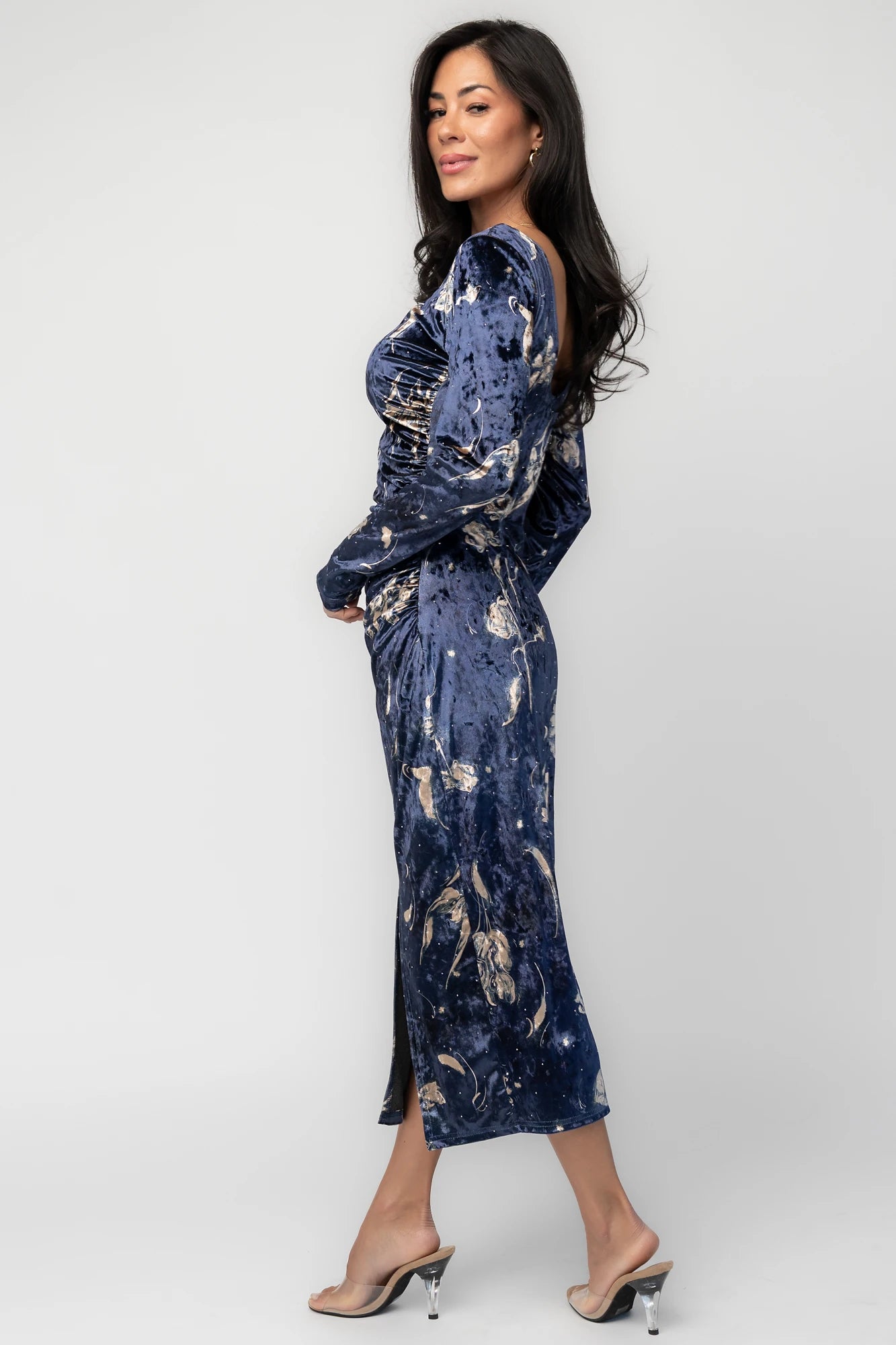 Afterglow Velvet Midi Dress | Navy + Gold