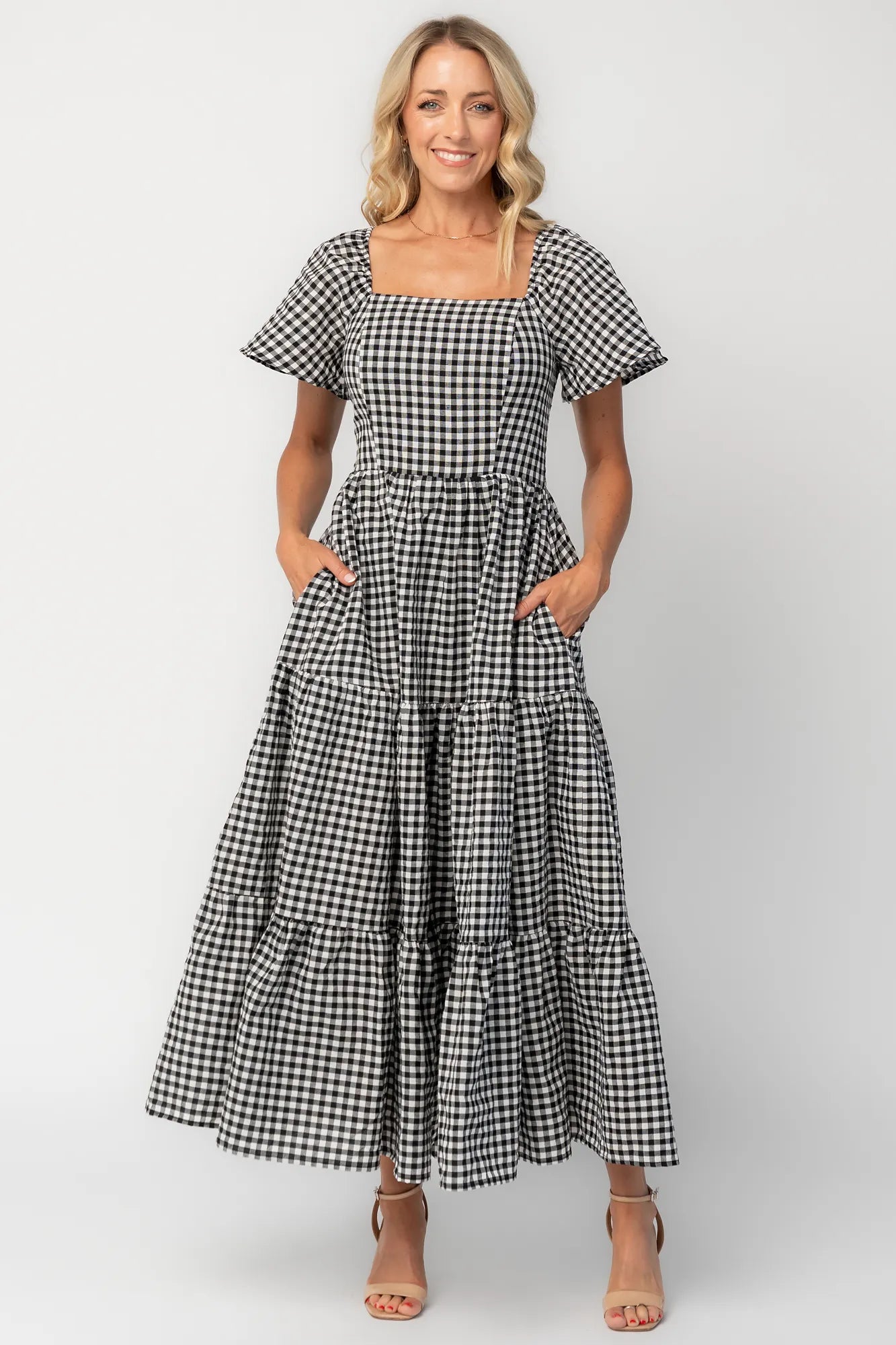 Baltic Born Womens Paley Maxi Dress | Black + White Gingham