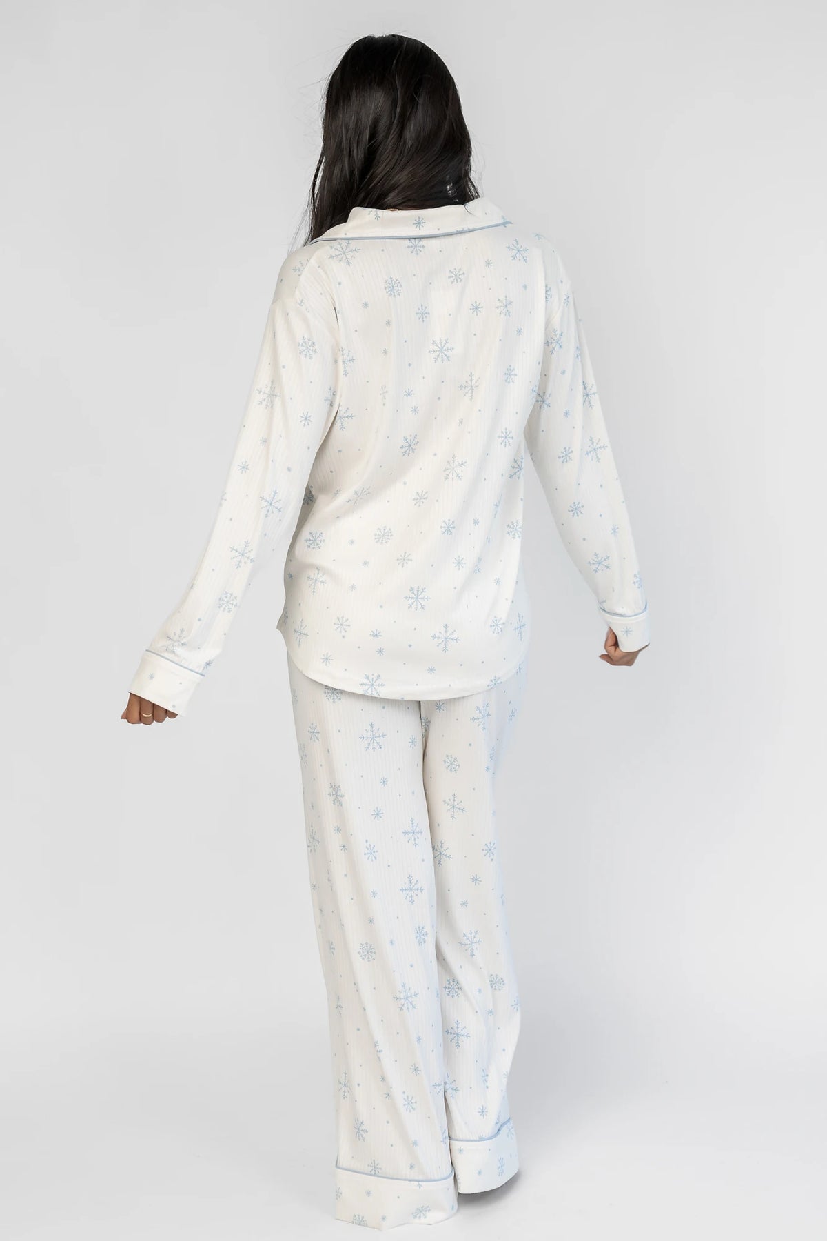 Holiday Cozy Rib Knit Pajamas | Ivory + Ice Blue