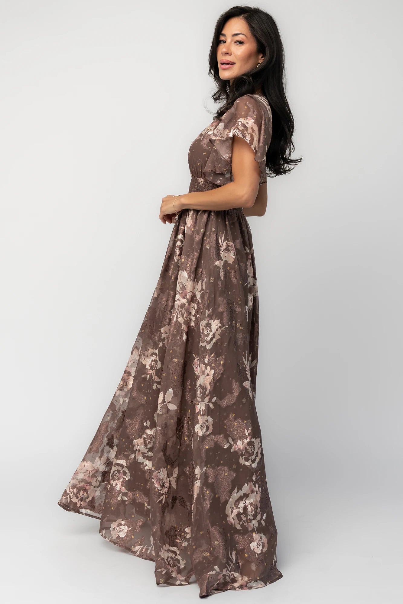 Lynlee Metallic Maxi Dress | Mocha Floral