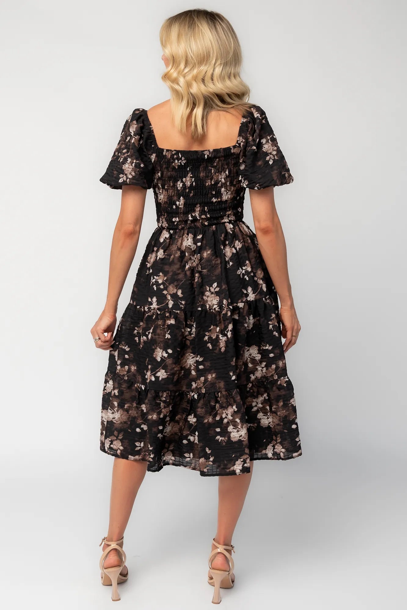 Mattea Smocked Midi Dress | Black Floral
