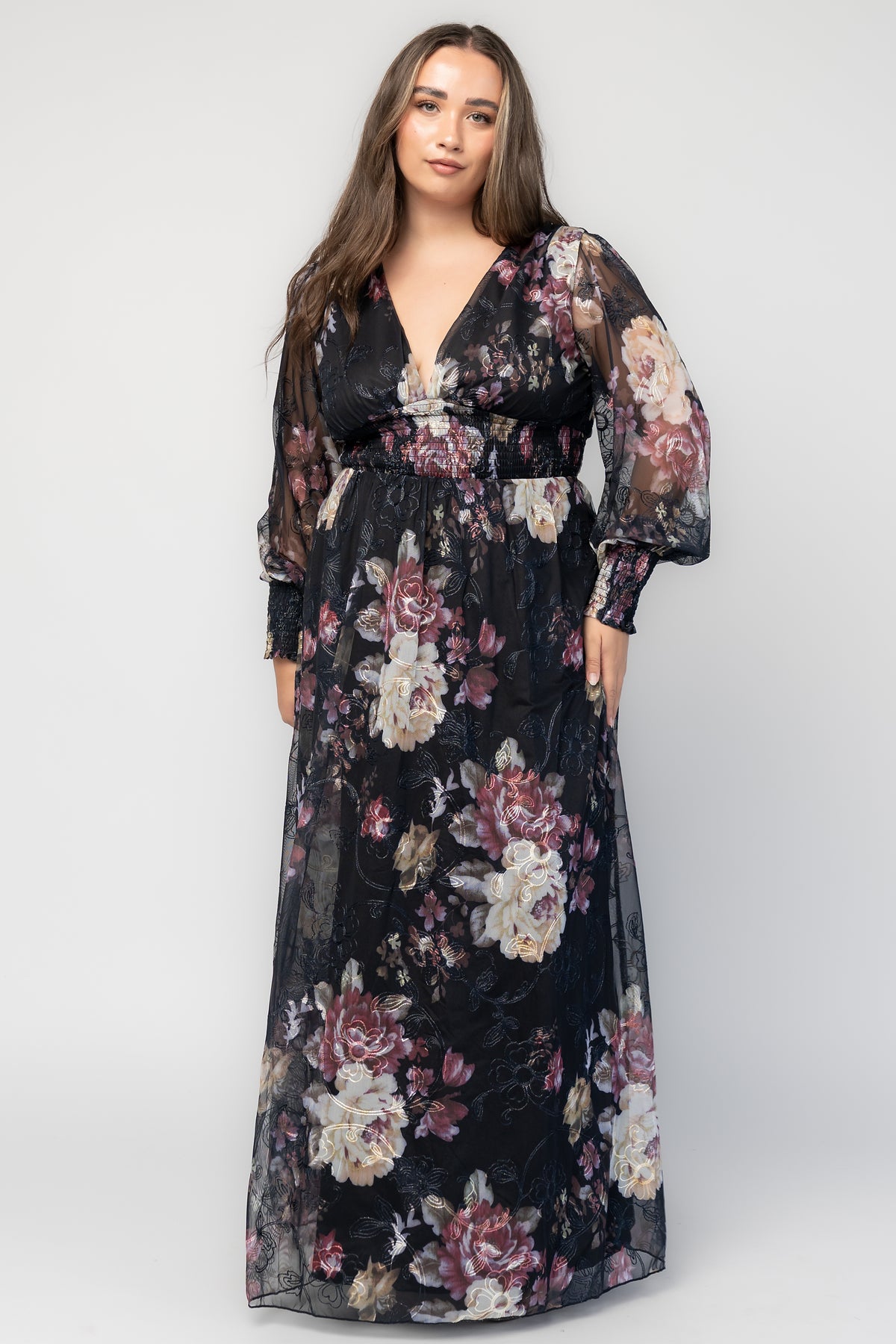 Jolie Embroidered Tulle Dress | Midnight + Mauve Floral