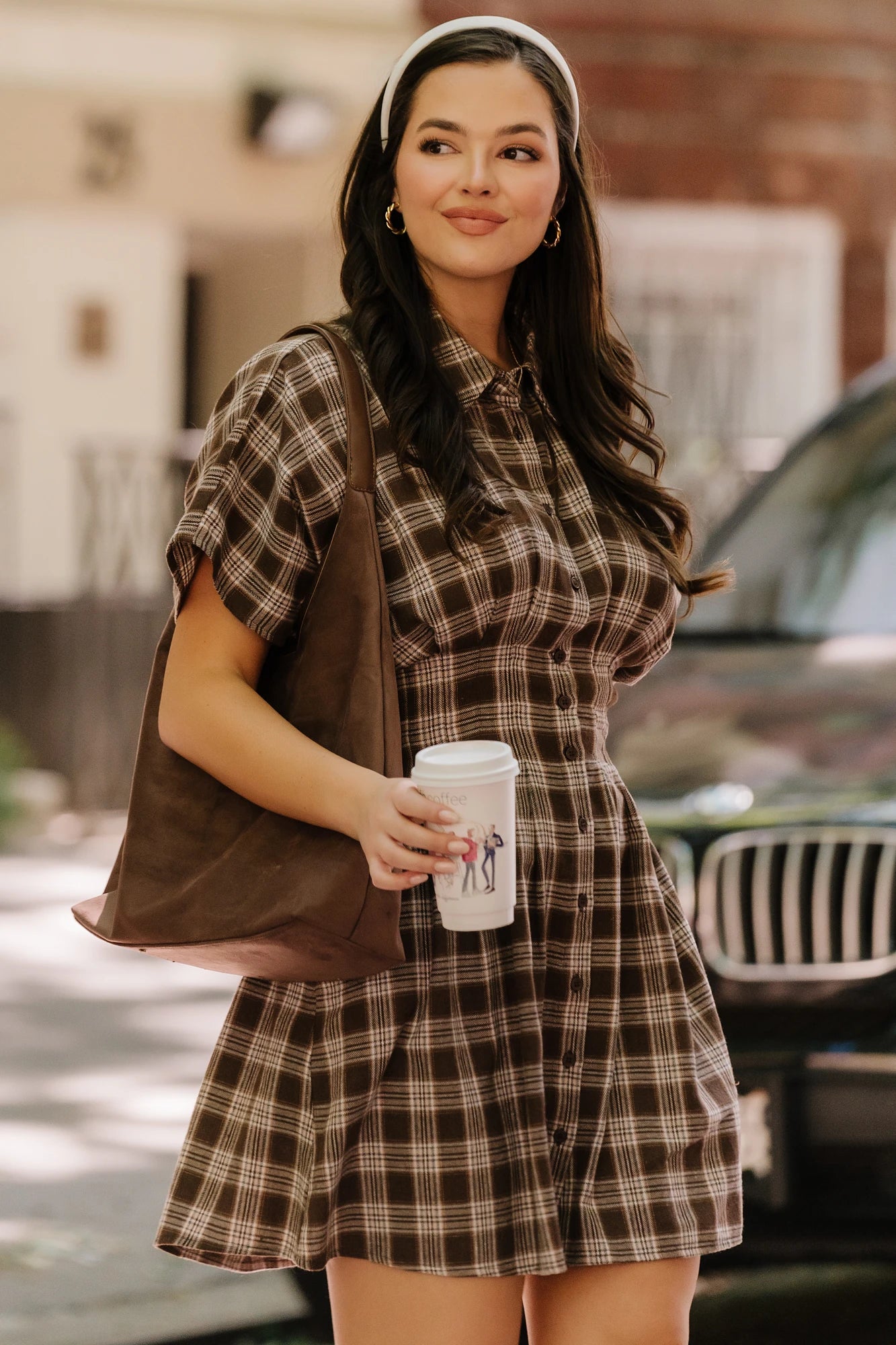 Melrose Plaid Short Dress | Brown