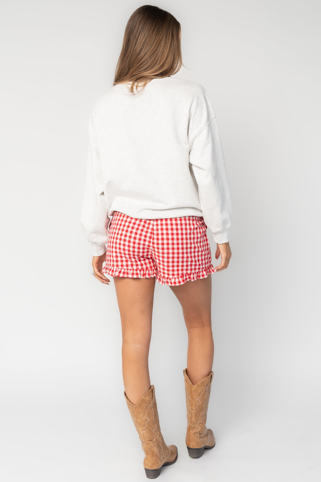 Hope Ruffle Hem Gingham Shorts | Red