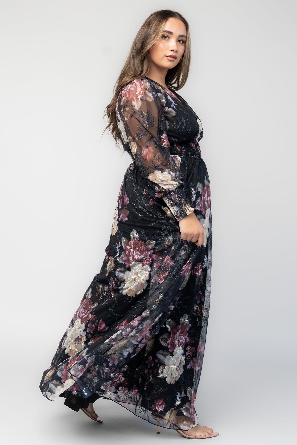 Jolie Embroidered Tulle Dress | Midnight + Mauve Floral