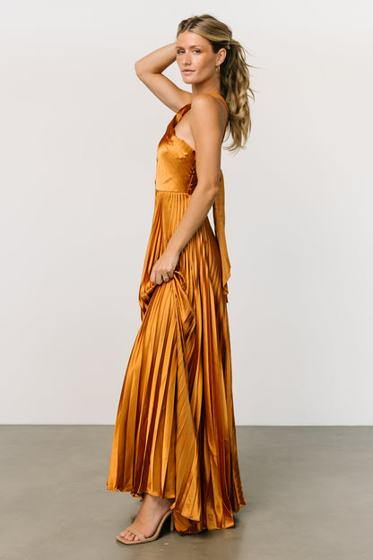 Sandra Pleated Maxi Dress | Copper