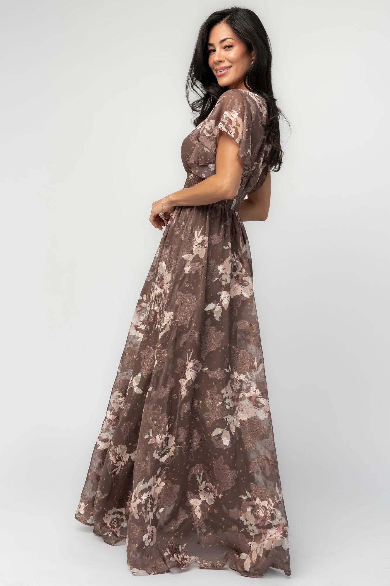 Lynlee Metallic Maxi Dress | Mocha Floral