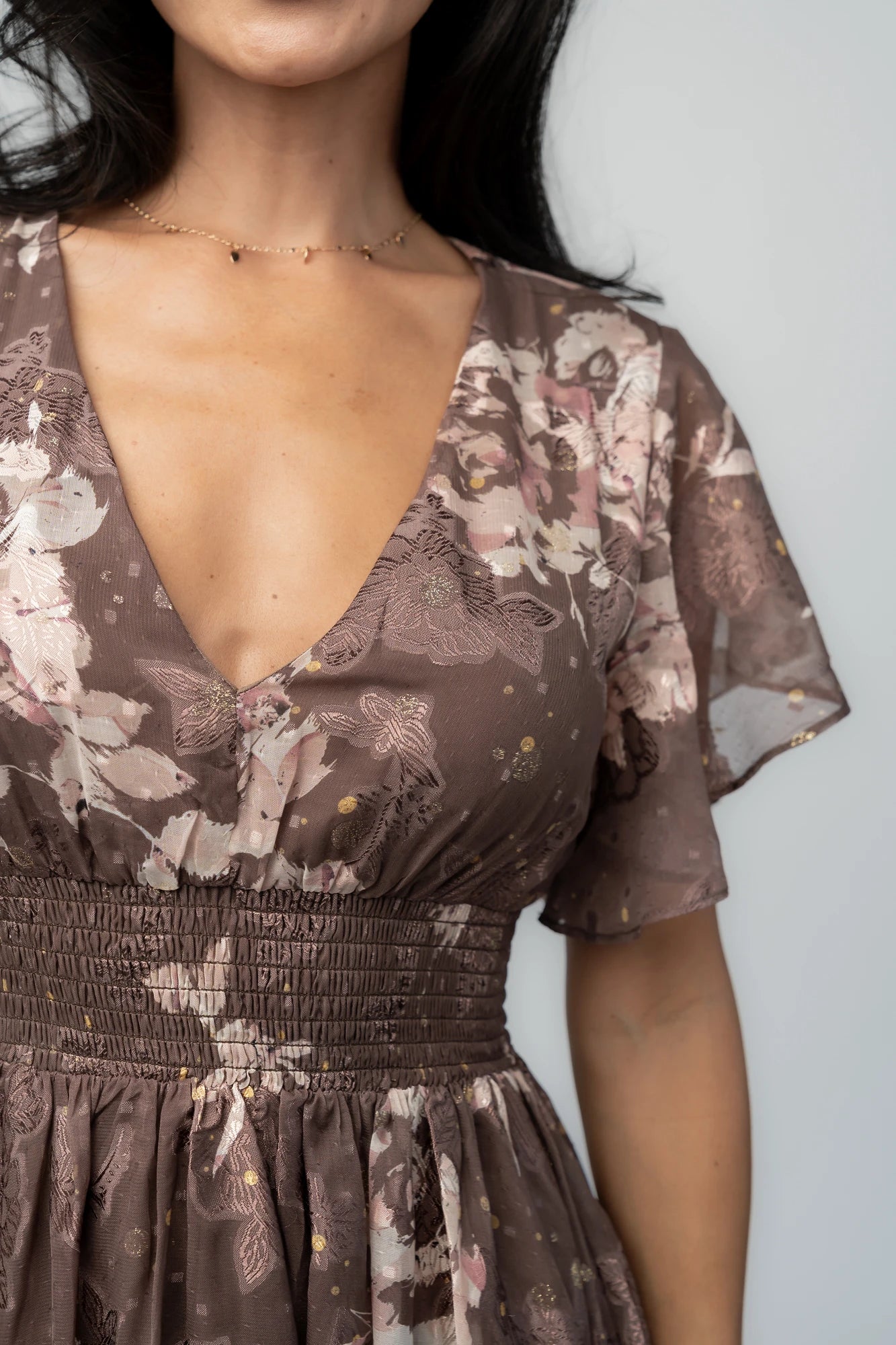 Lynlee Metallic Maxi Dress | Mocha Floral