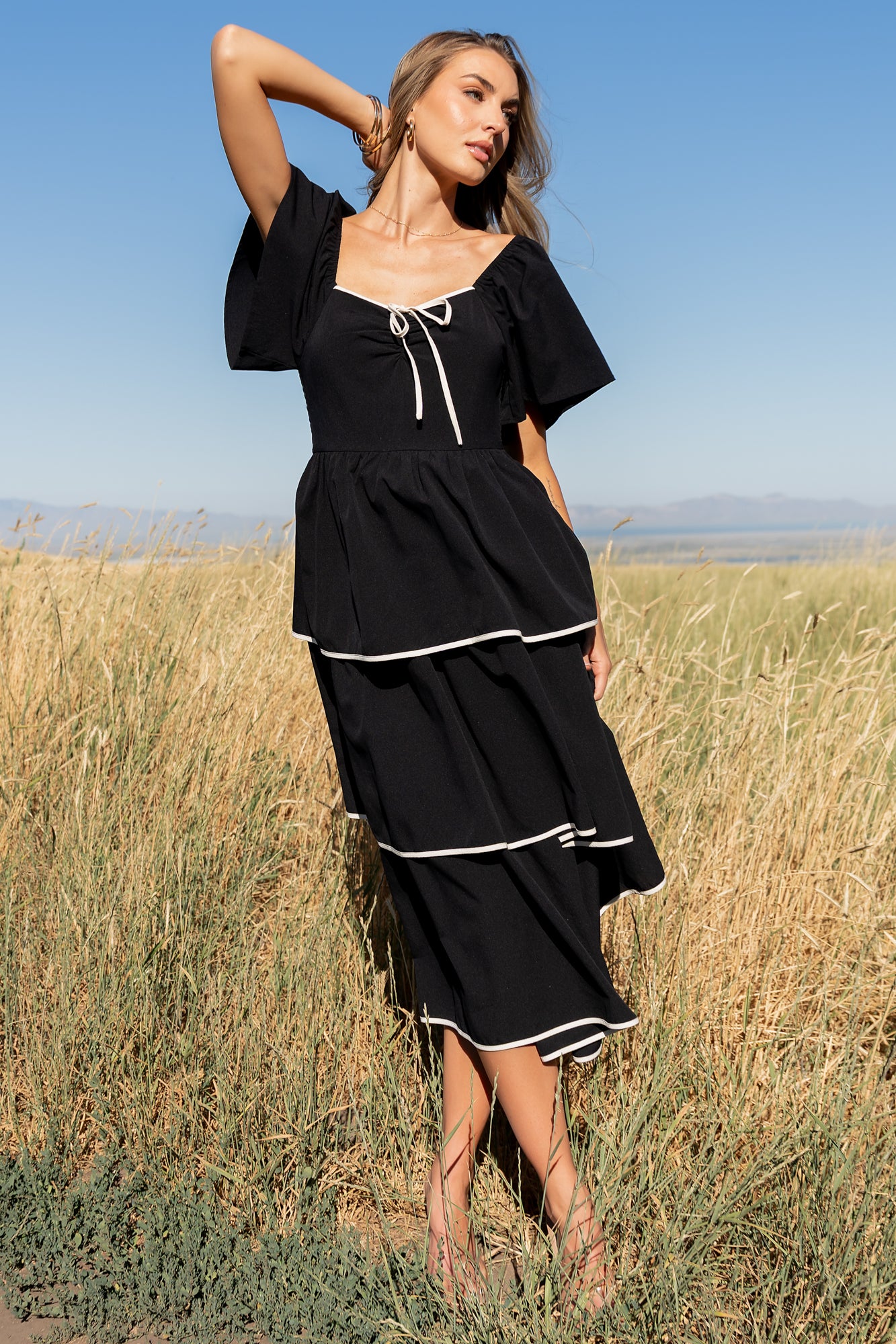 Baltic Born Womens Madrid Tiered Dress | Black