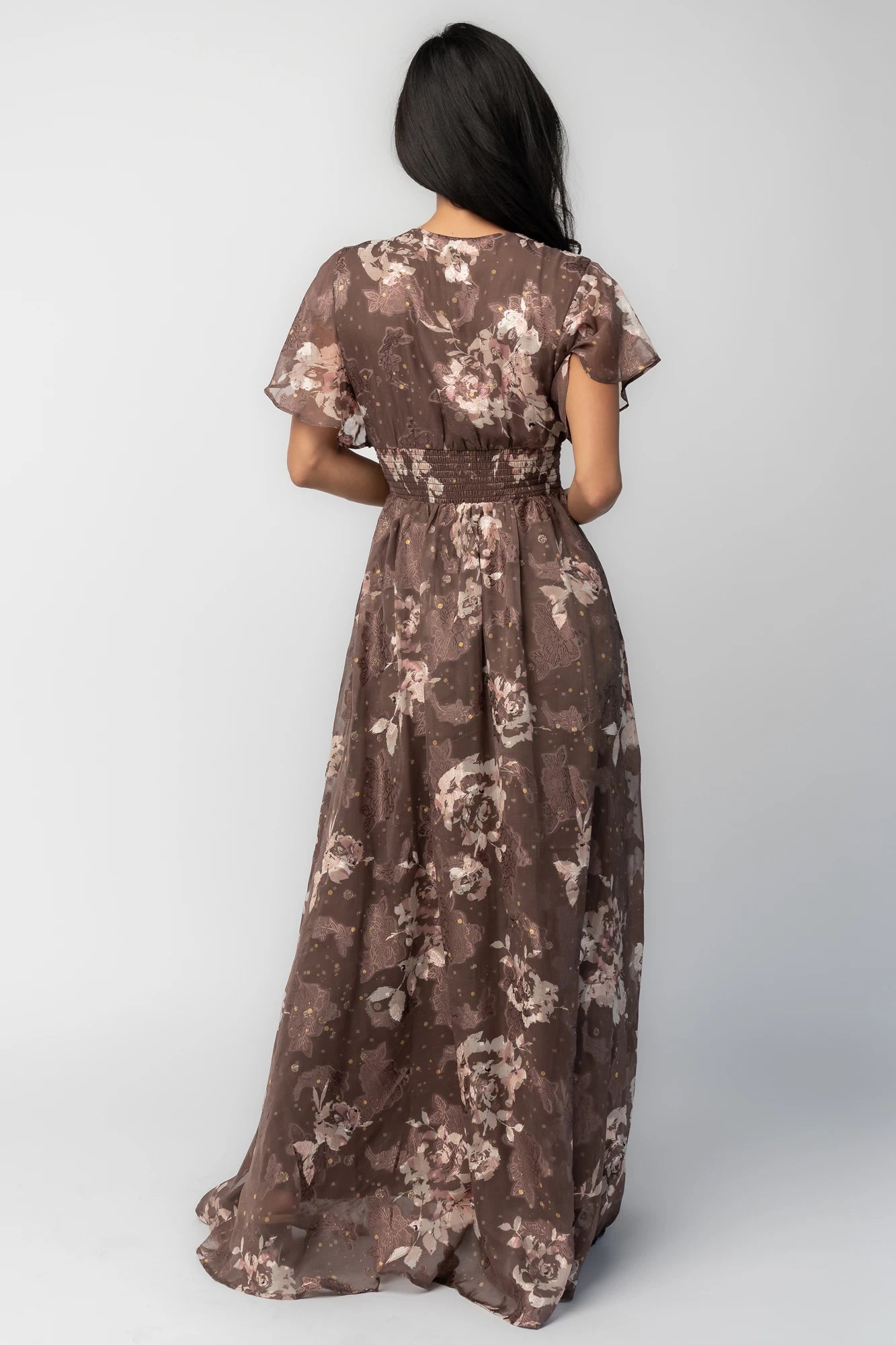 Lynlee Metallic Maxi Dress | Mocha Floral