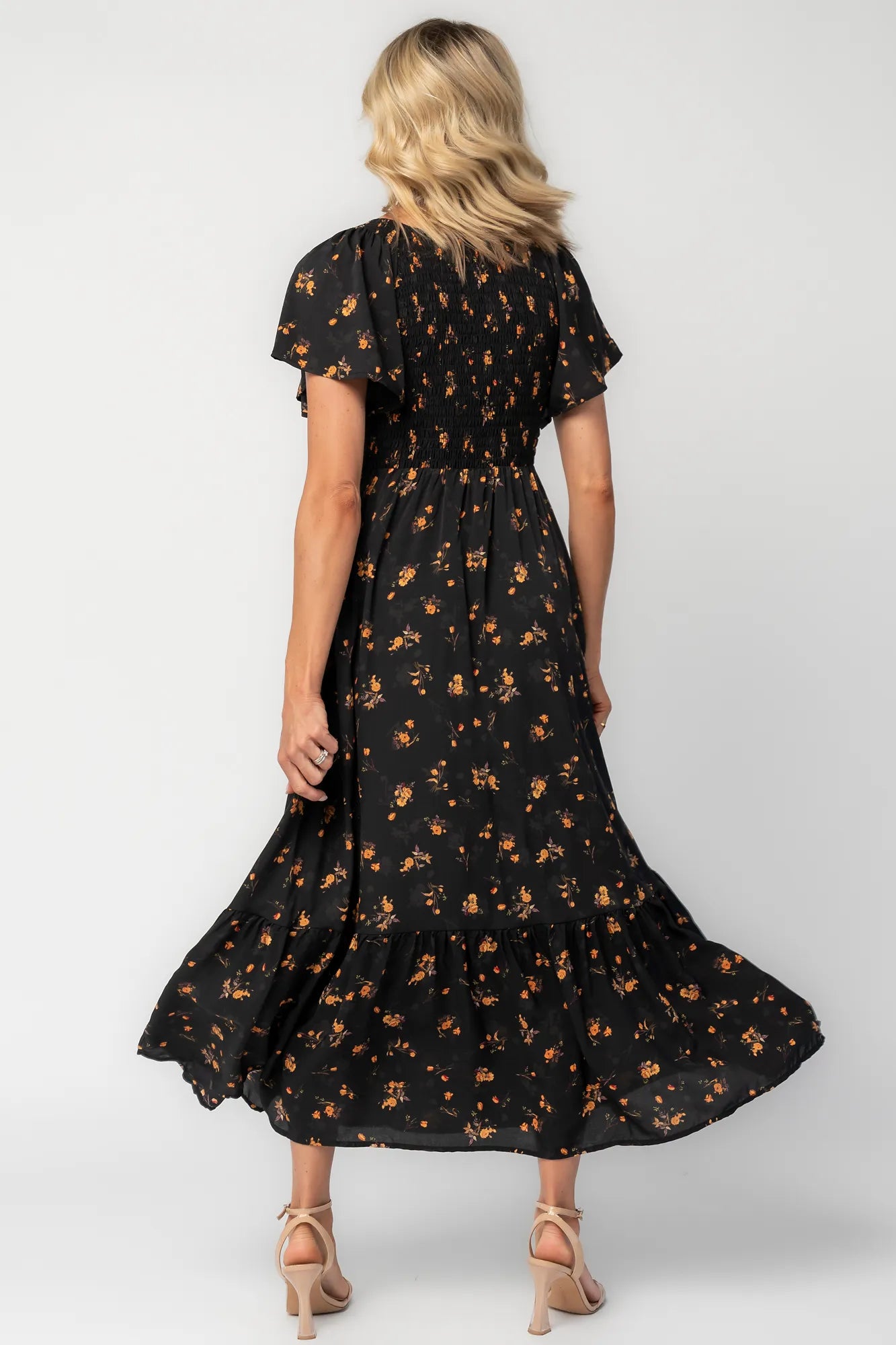 Joanie Smocked Dress | Black Golden Floral