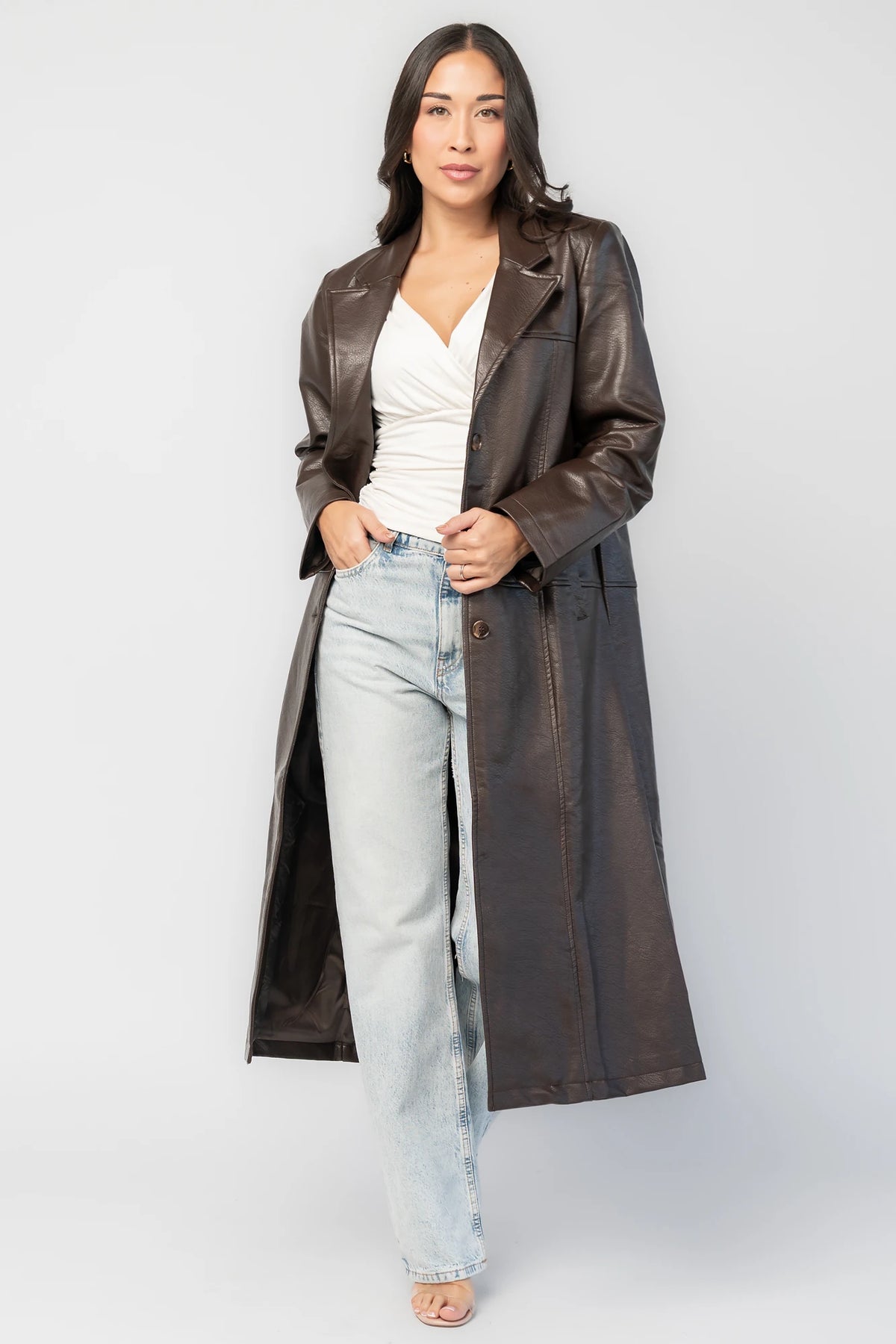 Dove Coat | Brown Faux Leather