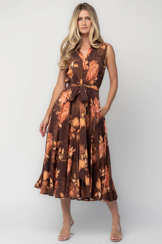 Tess Midi Dress | Brown + Rust