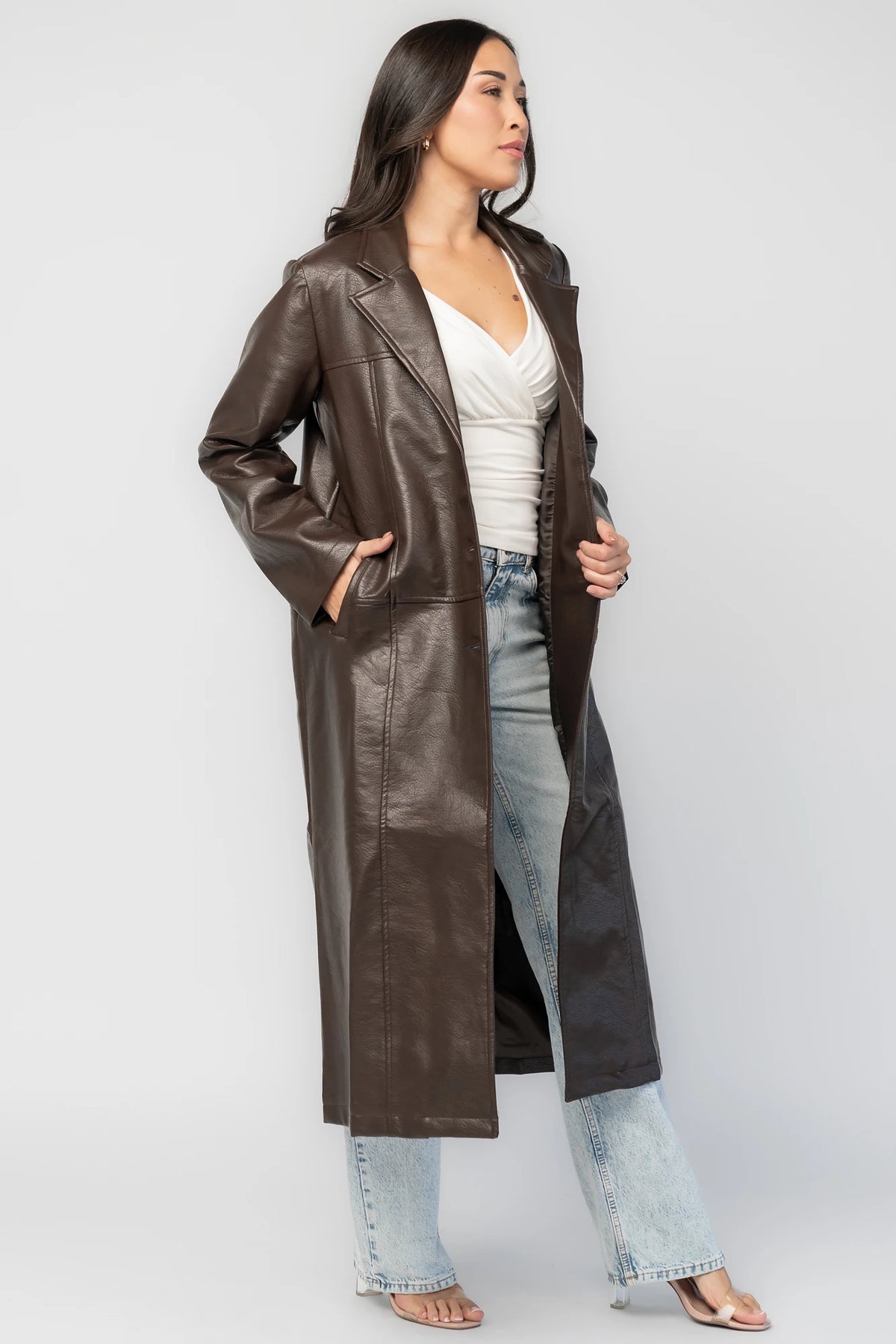 Dove Coat | Brown Faux Leather