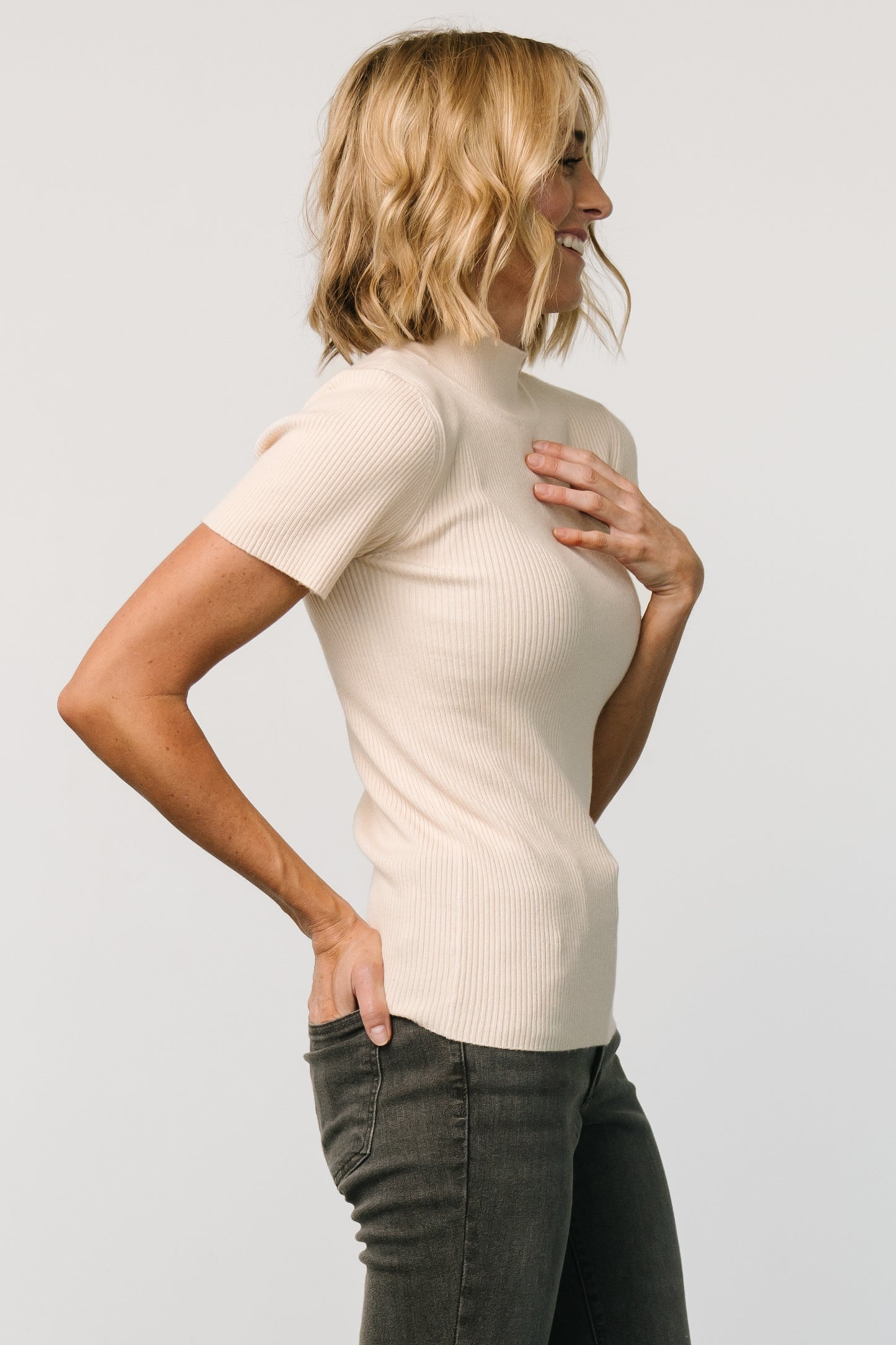 Edie Mock Neck Top | Cream