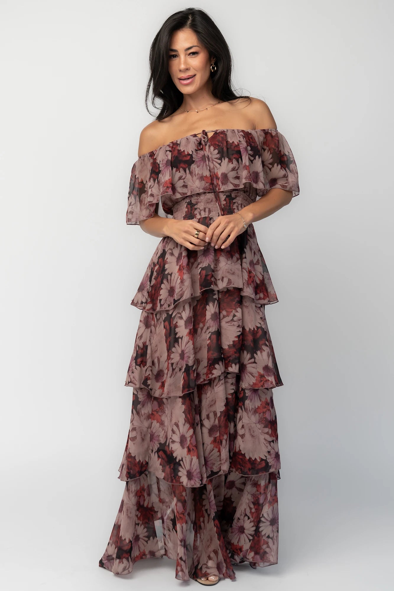 Baltic Born Womens Carina Off Shoulder Maxi Dress | Vintage Berry Floral