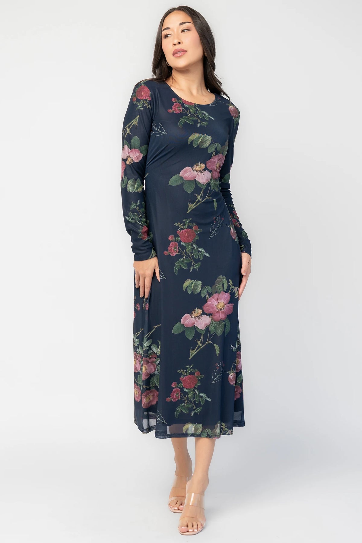 Fiorella Mesh Midi Dress | Navy Floral