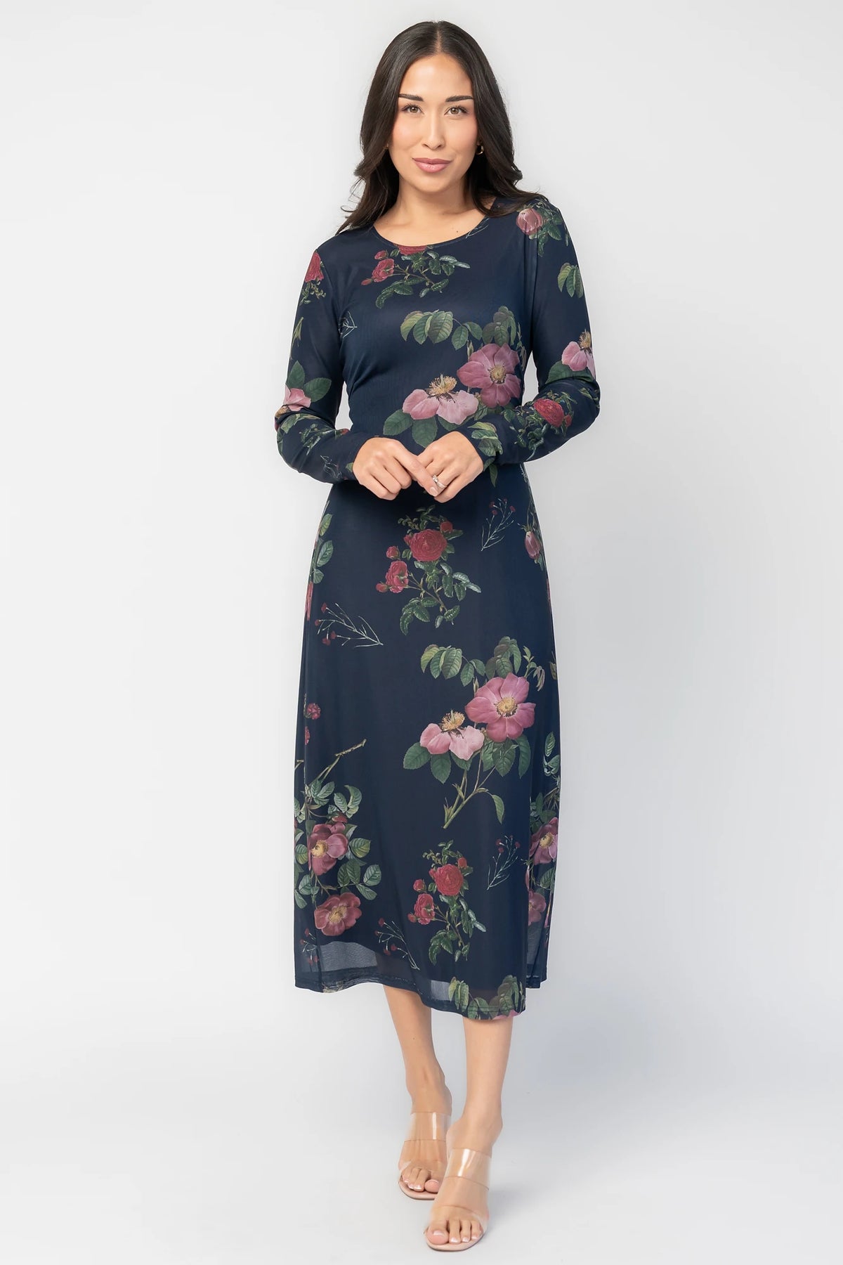 Fiorella Mesh Midi Dress | Navy Floral