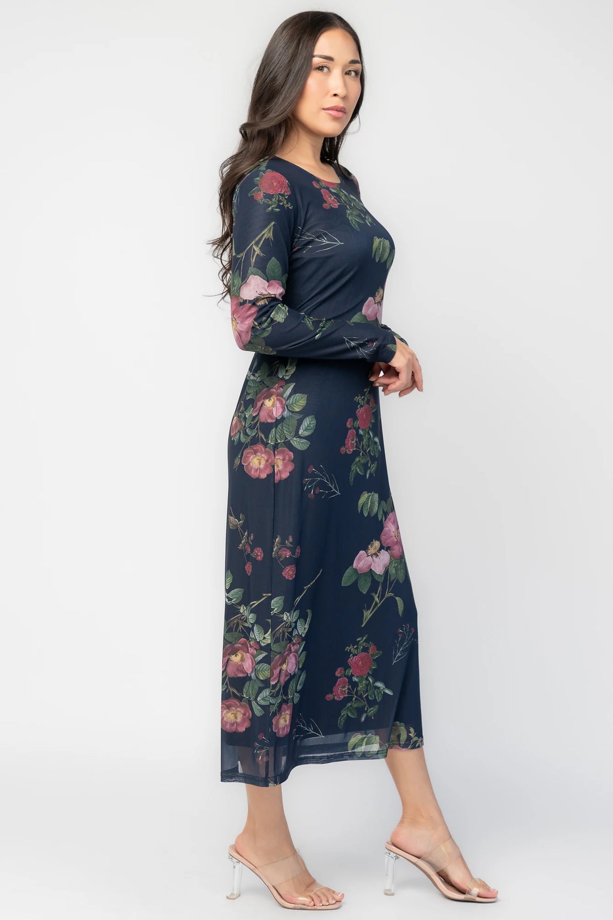 Fiorella Mesh Midi Dress | Navy Floral