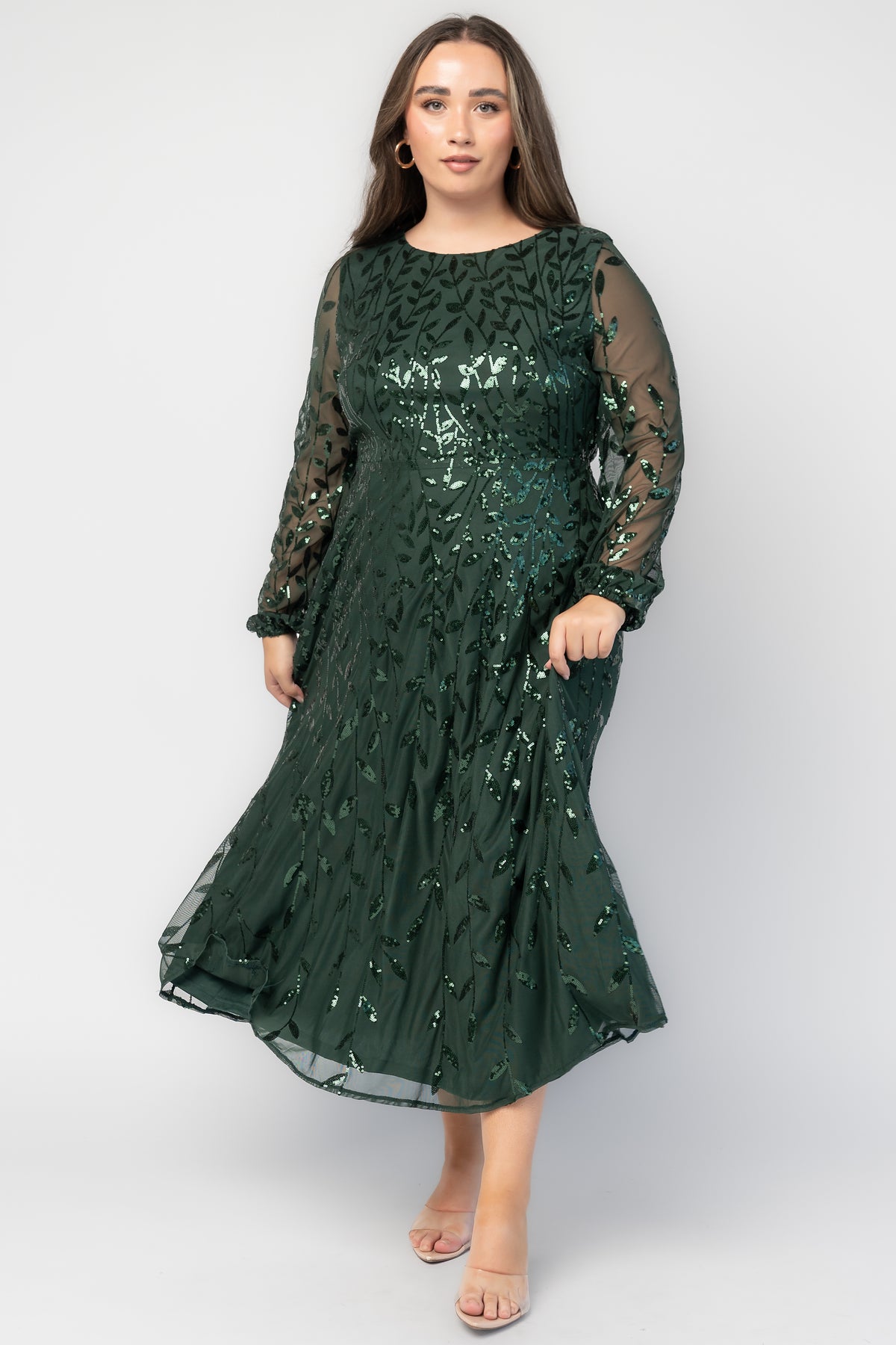 Kalla Sequin Midi Dress | Emerald