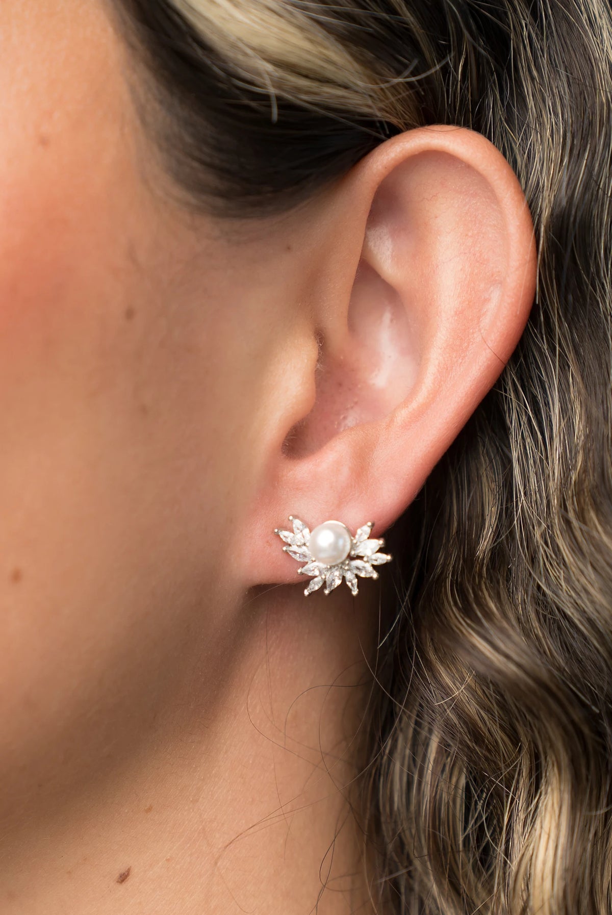 Maryana Pearl Statement Stud Earrings | Silver