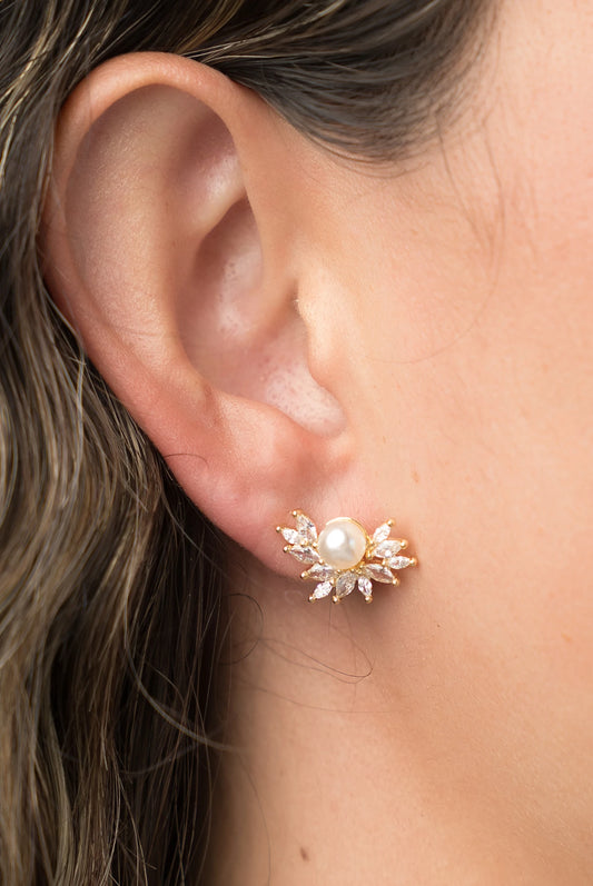 Maryana Pearl Statement Stud Earrings | Gold