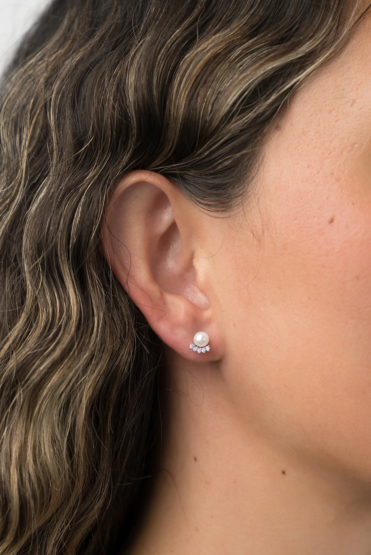 Carol Pearl Crown Stud Earrings | Silver
