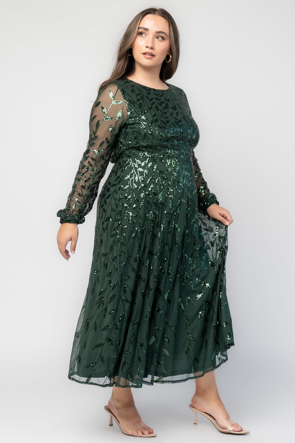 Kalla Sequin Midi Dress | Emerald