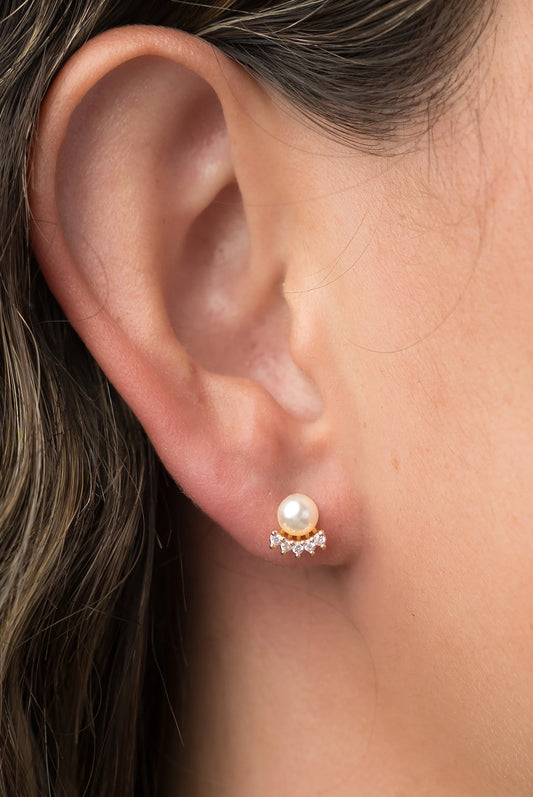 Carol Pearl Crown Stud Earrings | Gold