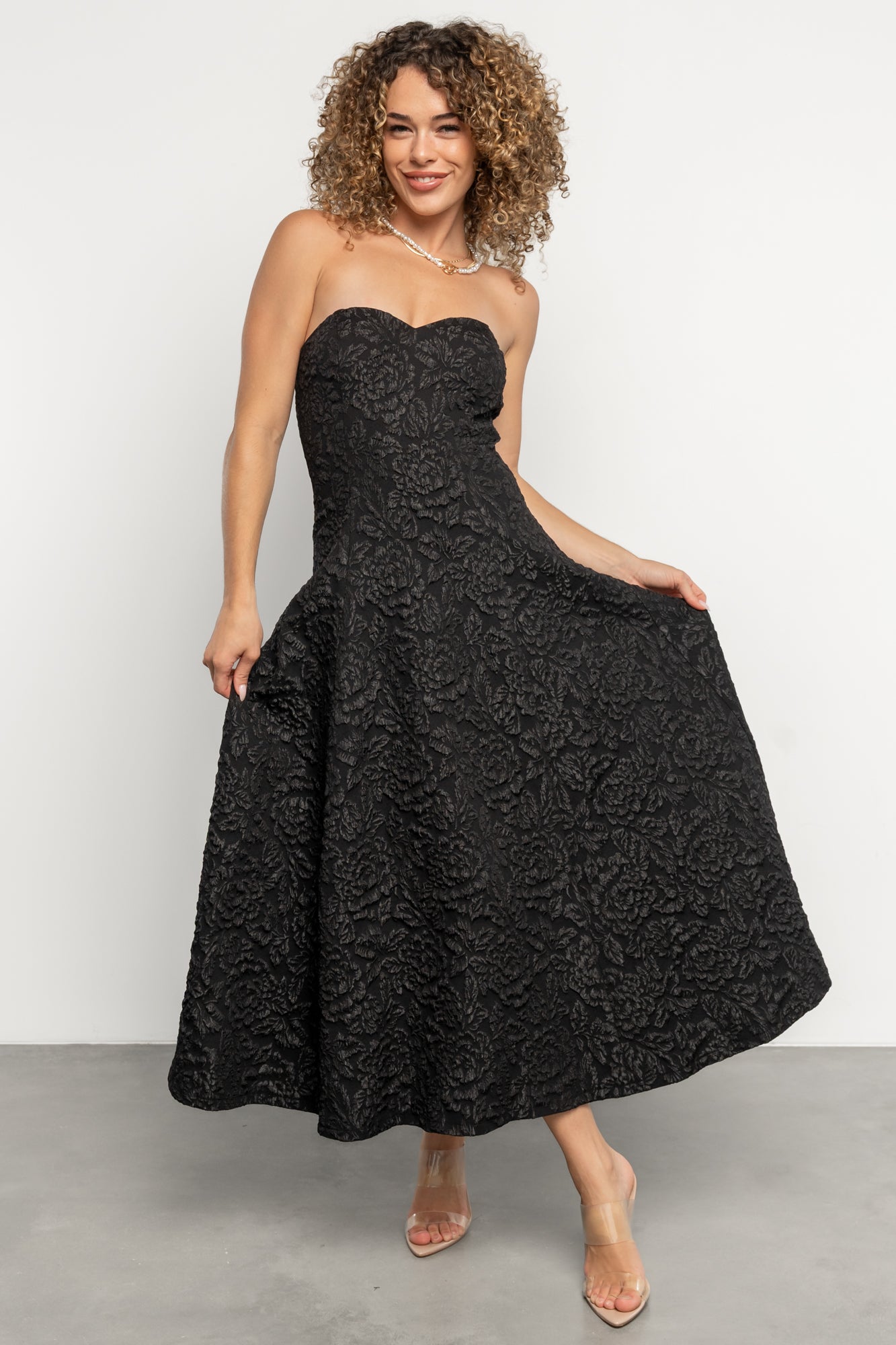 Baltic Born Womens Selene Strapless Midi Dress | Black