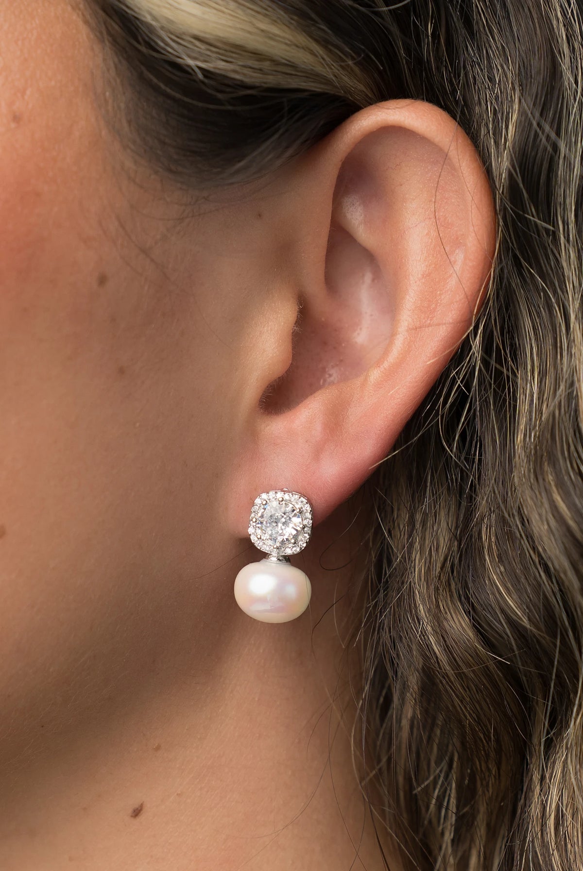 Laurent Pearl Halo Stud Earrings | Silver
