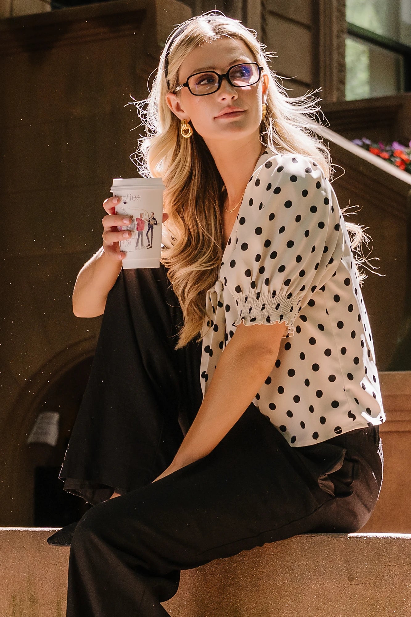 Eliza Tie Top | Natural + Black Dot