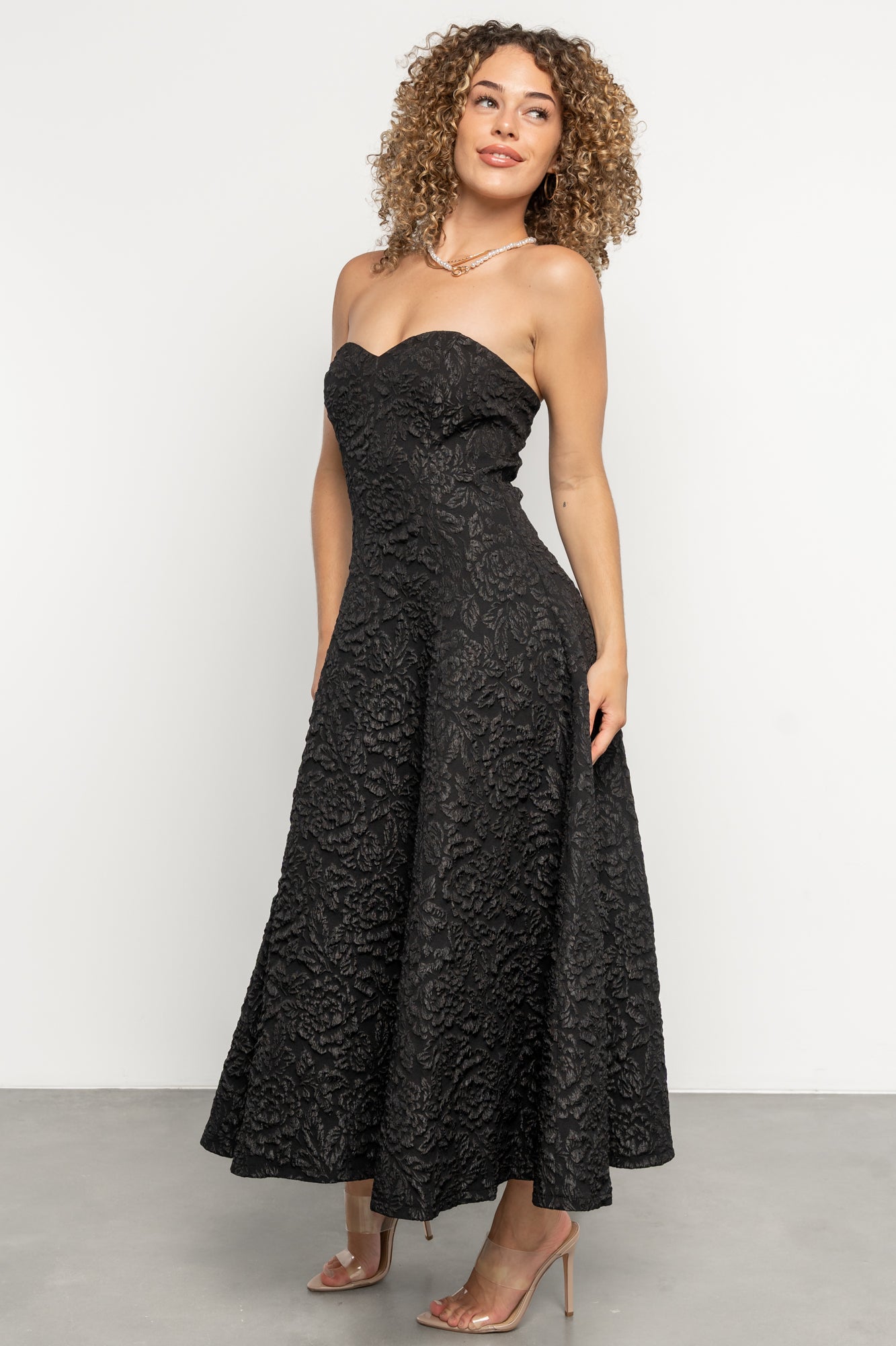 Baltic Born Womens Selene Strapless Midi Dress | Black