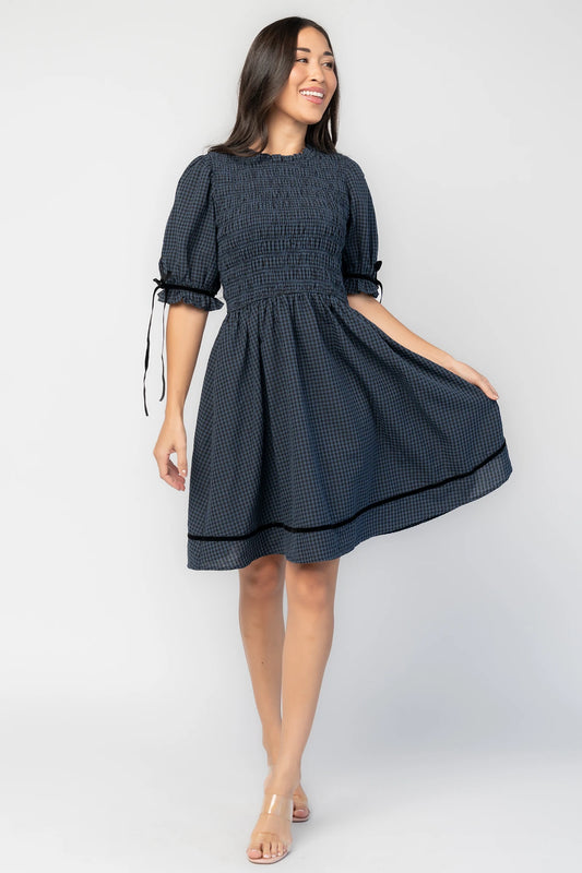 Susan Short Dress | Navy Gingham