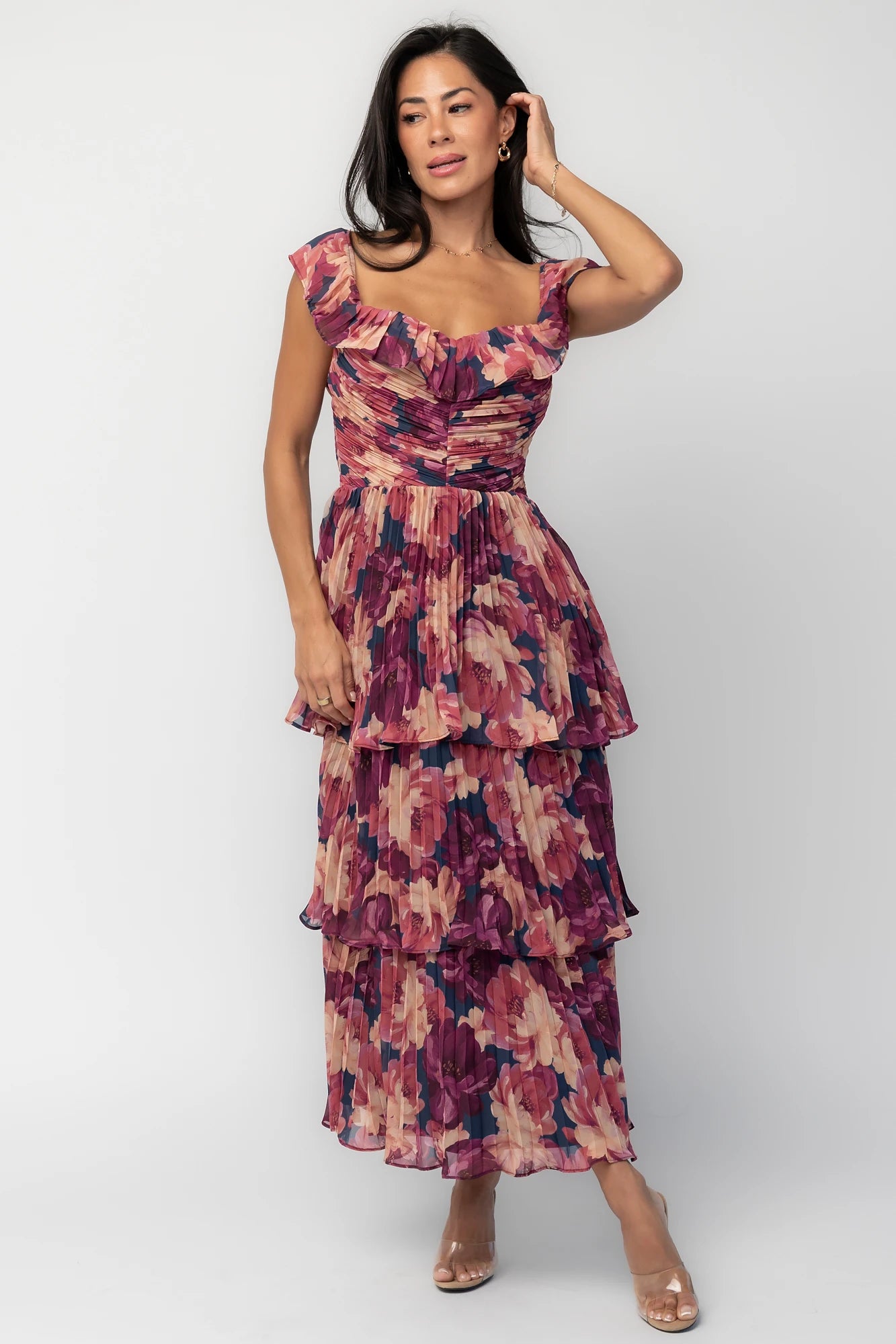 Steinway Pleated Midi Dress | Berry Floral