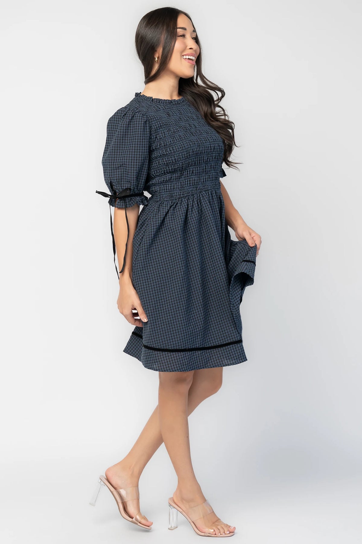 Susan Short Dress | Navy Gingham
