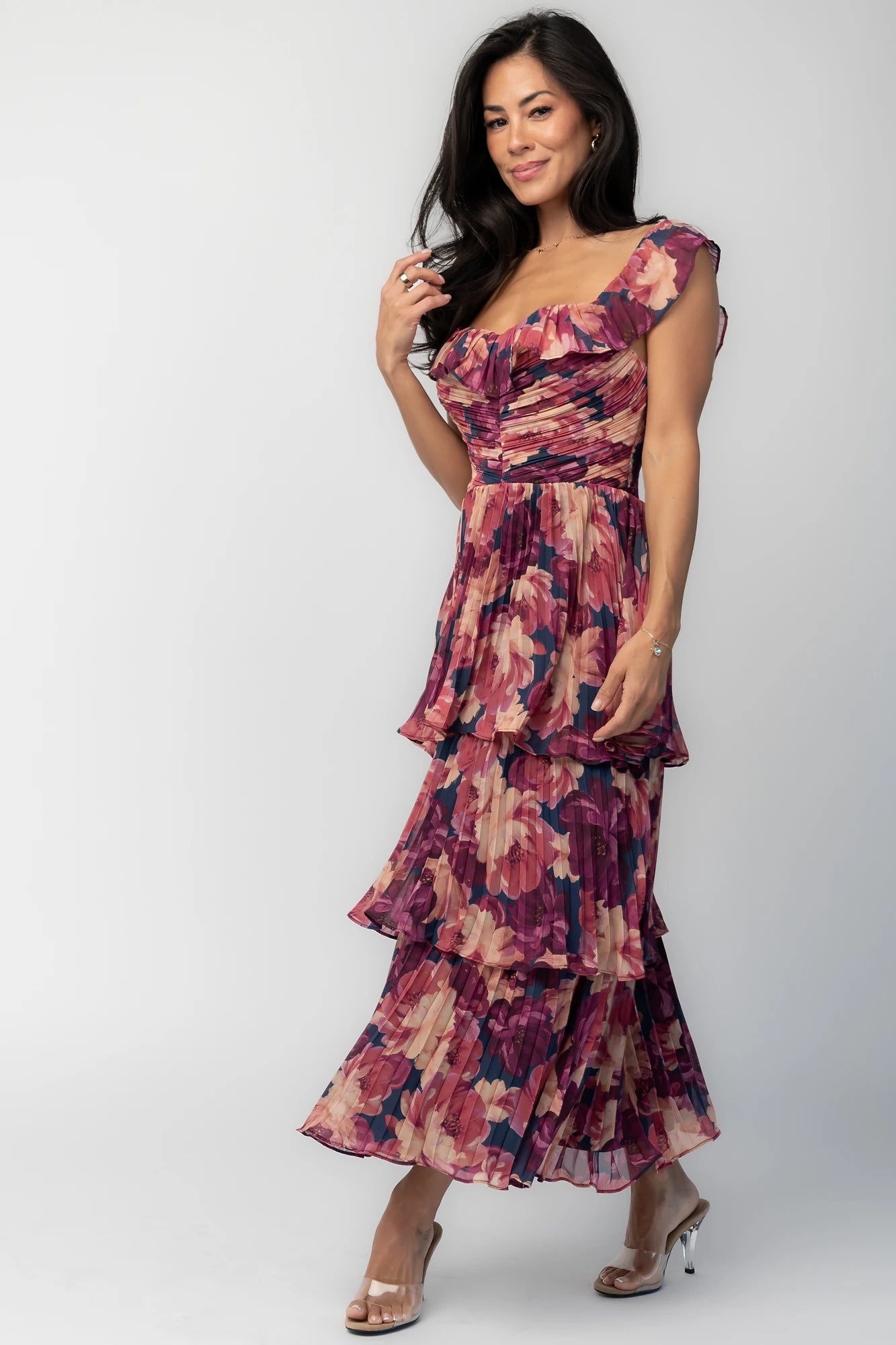 Steinway Pleated Midi Dress | Berry Floral